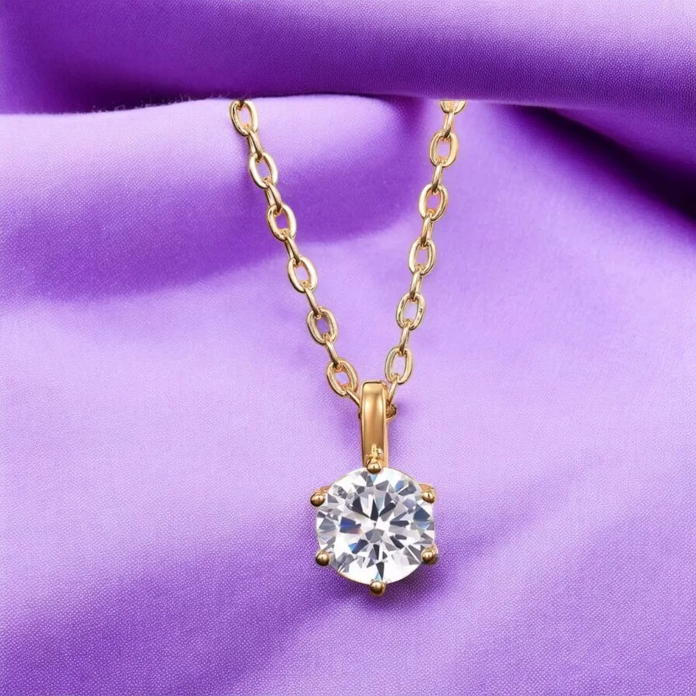 Gold Necklace with Sparkling CZ Pendant
